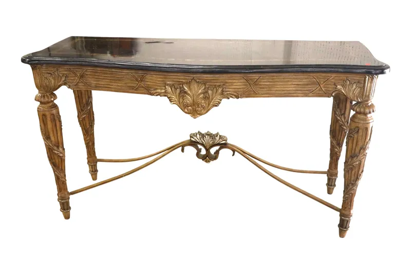 Marble top stretcher base console manner Maitland Smith from auction in Logan Township, New Jersey — image 29