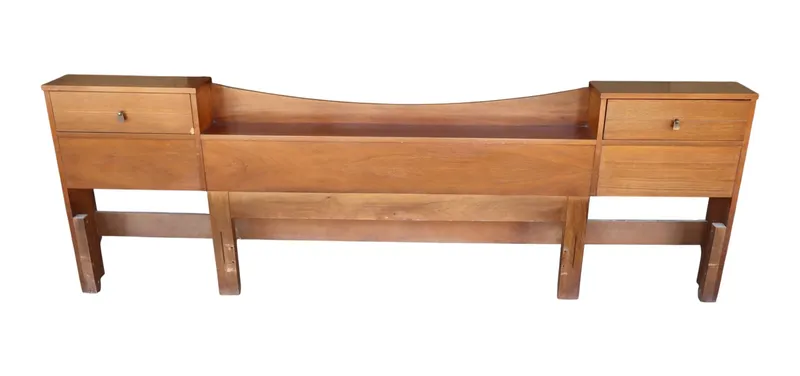 MCM king-queen walnut headboard with 2-drw from auction in Logan Township, New Jersey — image 37