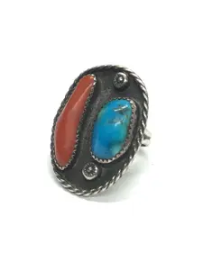 Navajo turquoise and red coral ring