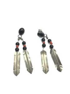 Navajo onyx and red coral earrings