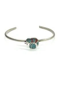 Navajo turquoise and red coral cuff bracelet