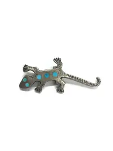 Navajo turquoise inlay gecko brooch