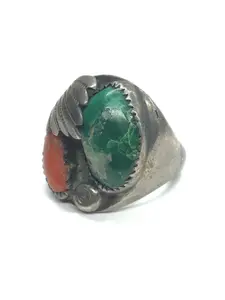 Navajo turquoise and red coral ring