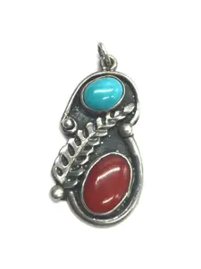 Navajo turquoise and red coral pendant