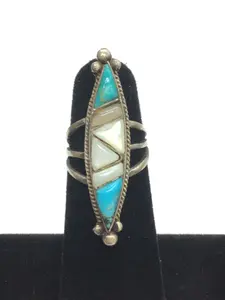 Zuni turquoise and mother of pearl inlay ring