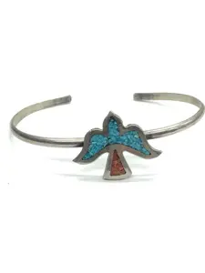 Zuni turquoise and red coral cuff bracelet