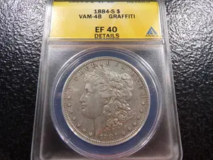 1884-S ANACS EF 40 DETAILS VAM-4B GRAFFITI MORGAN SILVER DOLLAR