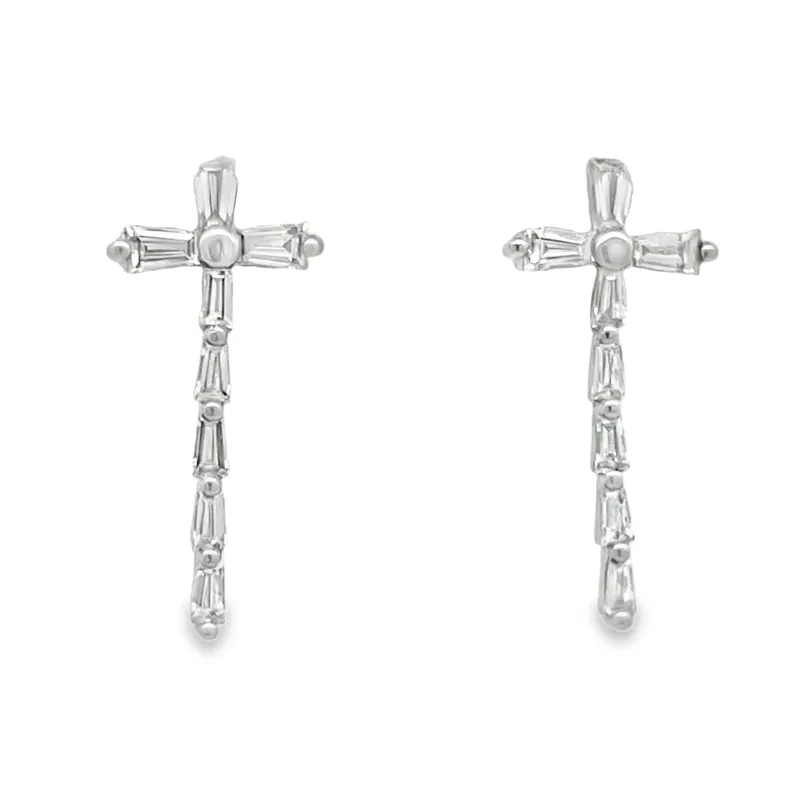 Lab-Grown Baguette Diamond Cross Stud Earrings from auction in Port St Lucie, Florida — image 6