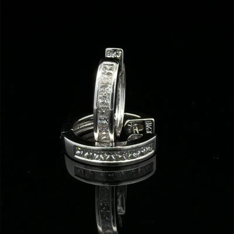 Princess-Cut Natural Diamond Channel Huggie Hoop Earrings from auction in Port St Lucie, Florida — image 35