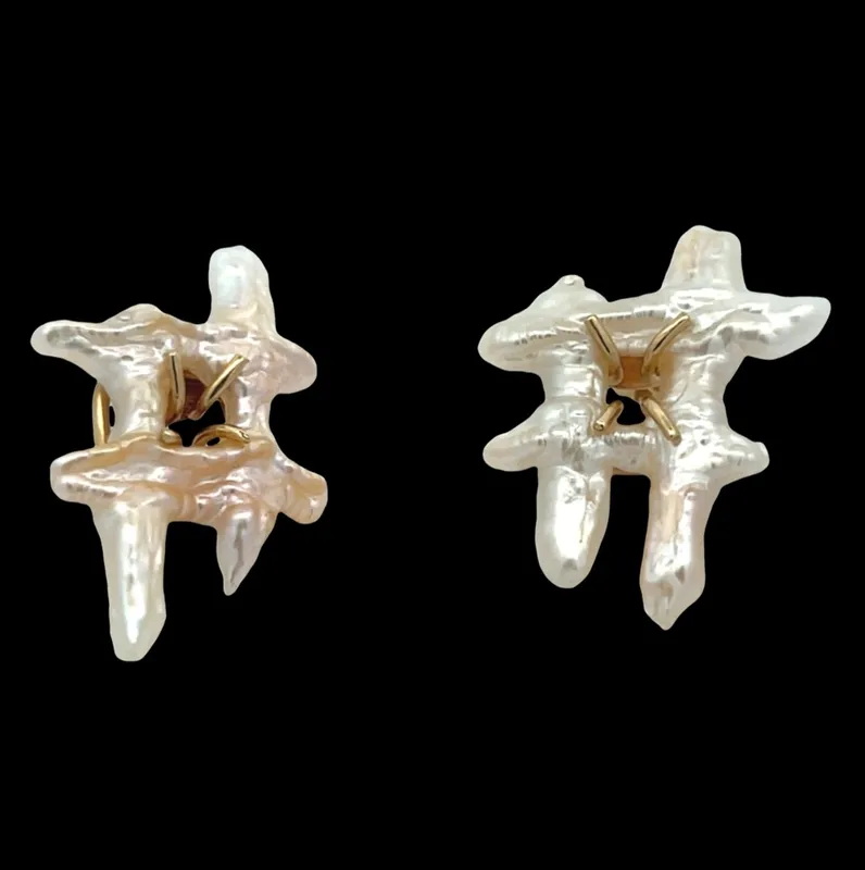 S&K Organic Keshi Pearl "Hashtag" Post Earrings from auction in Port St Lucie, Florida — image 6