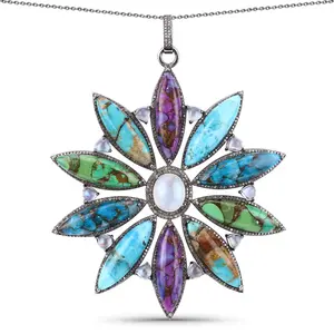 925 Turquoise, Moonstone & Diamond Pendant & Chain
