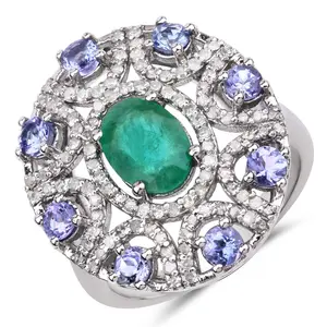 925 Emerald, Tanzanite & Diamond Ring