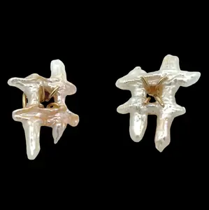 S&K Organic Keshi Pearl "Hashtag" Post Earrings