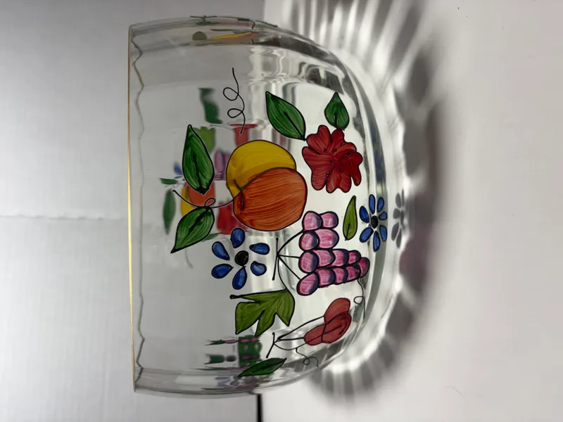 Hand Painted Optic Ribbed Glass Fruit Bowl with Gilded Rim from auction in Brewton, Alabama — image 6