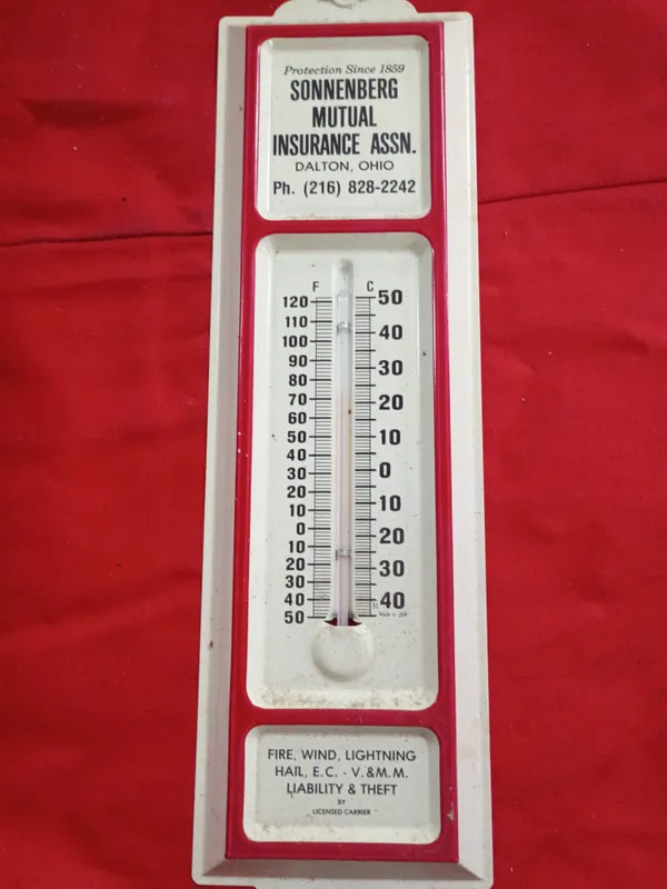 Sonnenberg Mutual Insurance Association Advertising Metal Wall Thermometer from auction in Brewton, Alabama — image 24