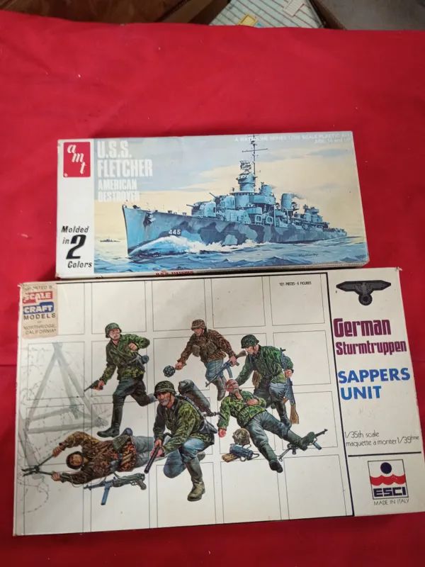 Two Vintage World War II Model Kits Including AMT Matchbox USS Fletcher and ESCI German Sturmtruppen Sappers Unit from auction in Brewton, Alabama — image 37