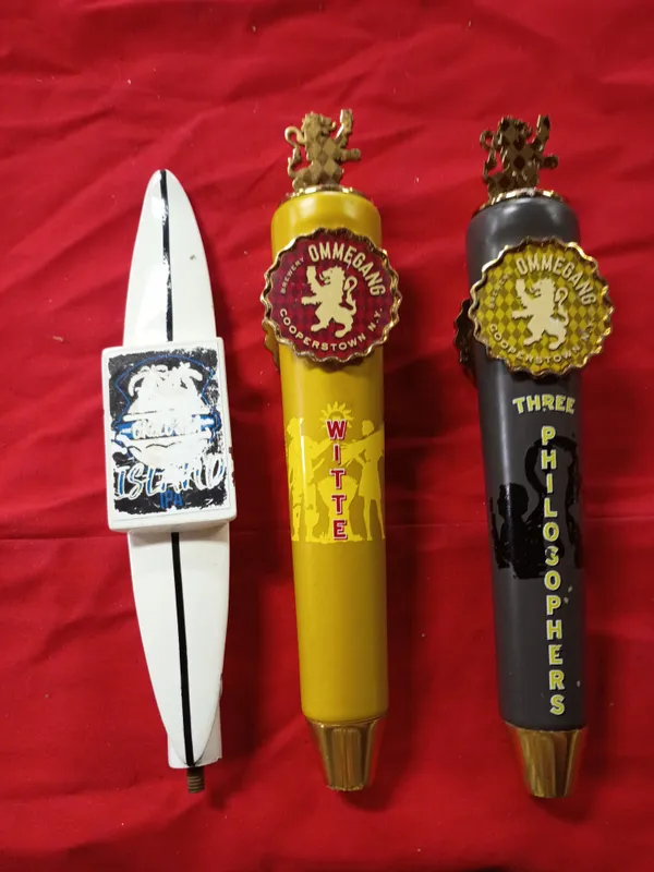 Three Beer Tap Handles Including Brewery Ommegang and Island IPA Surfboard Style from auction in Brewton, Alabama — image 41