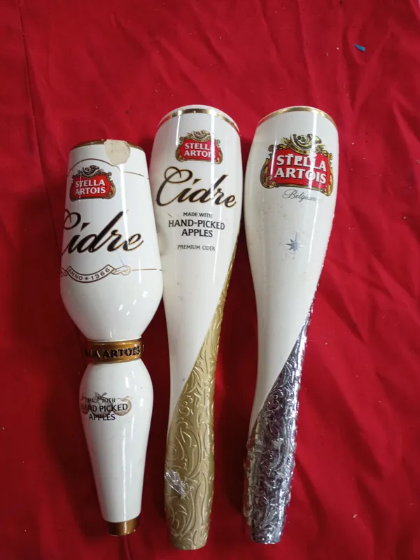 Trio of Stella Artois Ceramic Beer and Cidre Tap Handles from auction in Brewton, Alabama — image 44