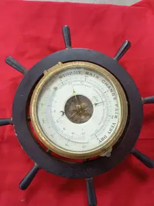Schatz German Brass and Wood Ships Wheel Holosteric Compensated Barometer