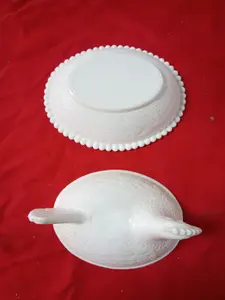 Two Piece White Milk Glass Hen on Nest Covered Dish