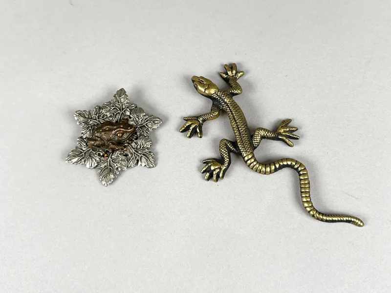 Sylvia Dahl Frog Brooch & Keele Brass Co Lizard from auction in Cranston, Rhode Island — image 1