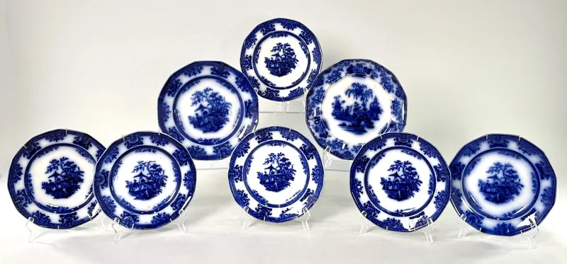 Group of 8 Davenport "Amoy" Flow Blue Plates from auction in Cranston, Rhode Island — image 1