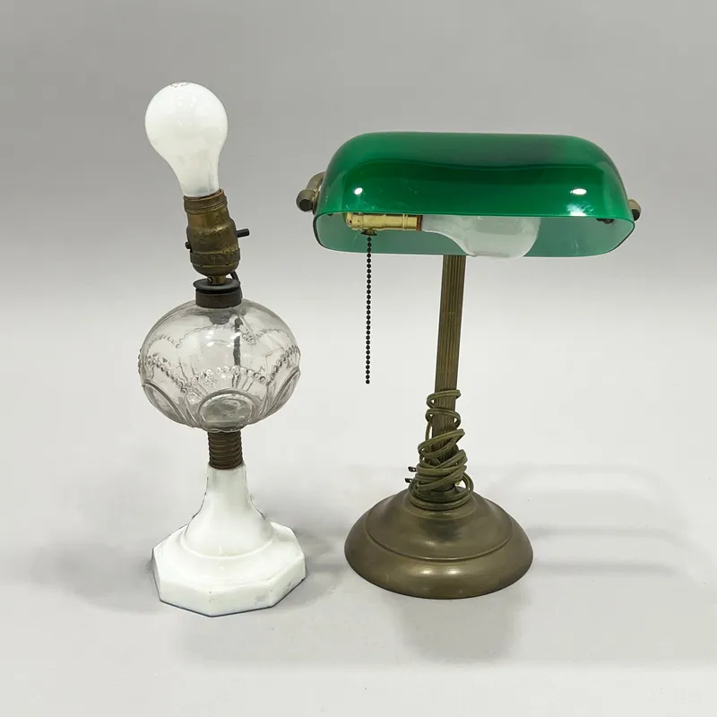 Two Vintage Lamps: Banker's Lamp and Glass Oil Lamp from auction in Cranston, Rhode Island — image 21