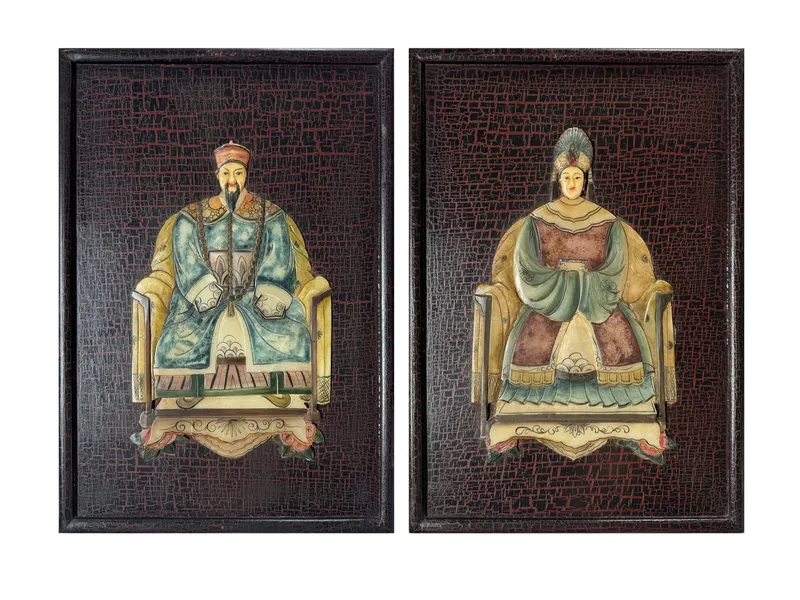 Pair of Framed Relief Carvings of Chinese Court Members from auction in Cranston, Rhode Island — image 35