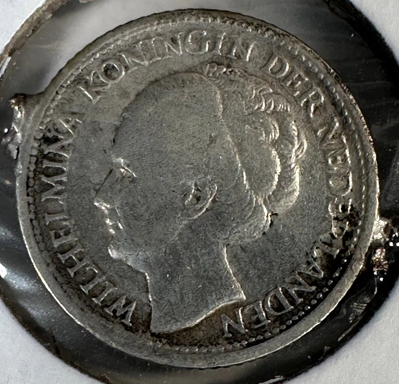 1941 Netherlands 10 Cents .640 Silver Coin - Wilhelmina from auction in Cranston, Rhode Island — image 2