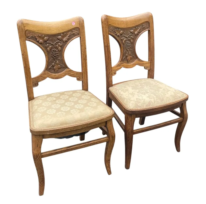MATCHED PAIR ANTIQUE OAK CARVED GRAPE & VINE CHAIRS from auction in Mount Pleasant, South Carolina — image 14