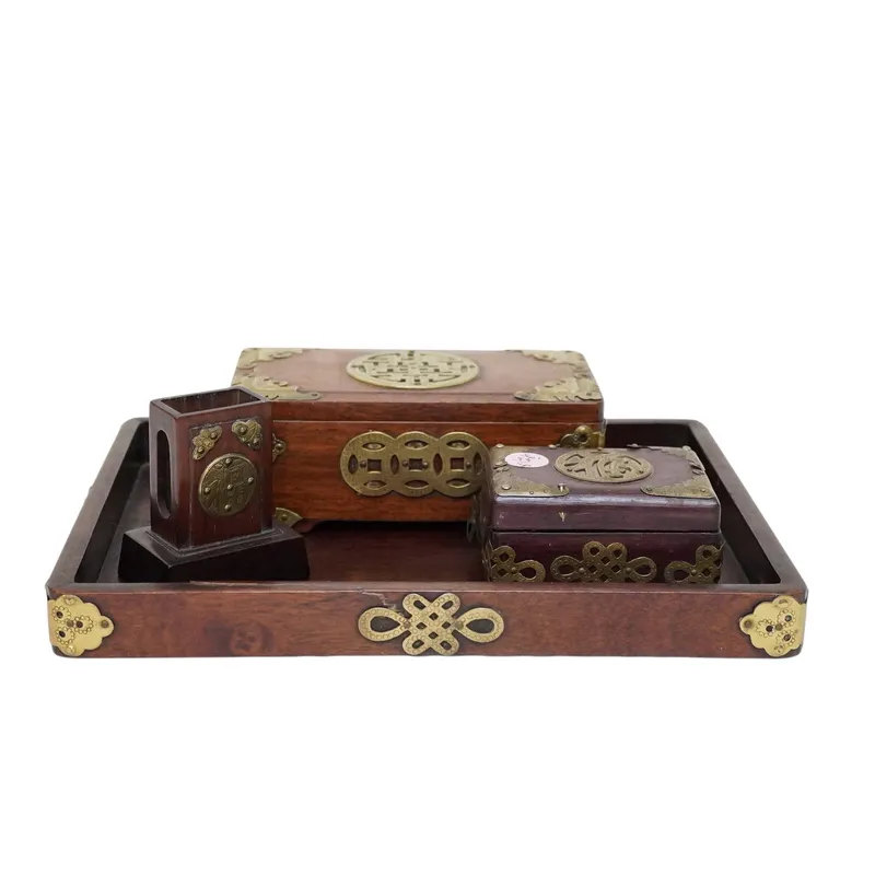 4 PC SET CHINESE ROSEWOOD & BRASS DESK ACCESSORIES from auction in Mount Pleasant, South Carolina — image 32