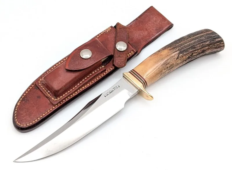 1970's Randall Model 12 6in Stag Little Bear Bowie w/ Sheath from auction in IN, — image 17