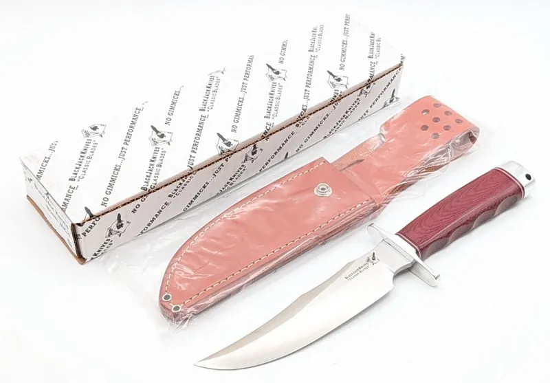 1st Run Blackjack Knives Model MK-4 Red Linen Micarta Classic Skinner w/ Sheath & Box from auction in IN, — image 38