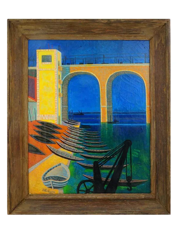 PIERRE CHARBONNIER FRENCH MARSEILLE PORT OIL PAINTING 1958 from auction in New York, New York — image 19