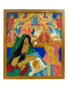 KAROLY FULOP POLYCHROME RELIEF PLAQUE NATIVITY