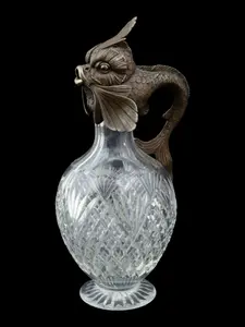 ANTIQUE IMPERIAL RUSSIAN CRYSTAL AND SILVER DOLPHIN PITCHER