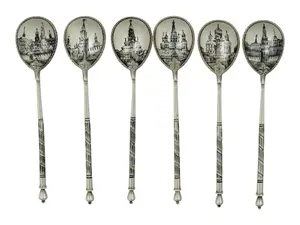 IMPERIAL RUSSIAN SILVER AND NIELLO TEA SPOONS SET