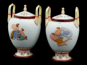 ANTIQUE GREEK REVIVAL STYLE PORCELAIN POTPOURRI JARS