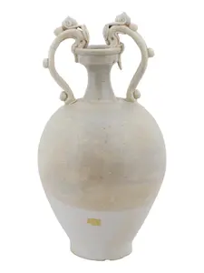 CHINESE TANG DYNASTY STRAW GLAZED DRAGON HANDLE AMPHORA