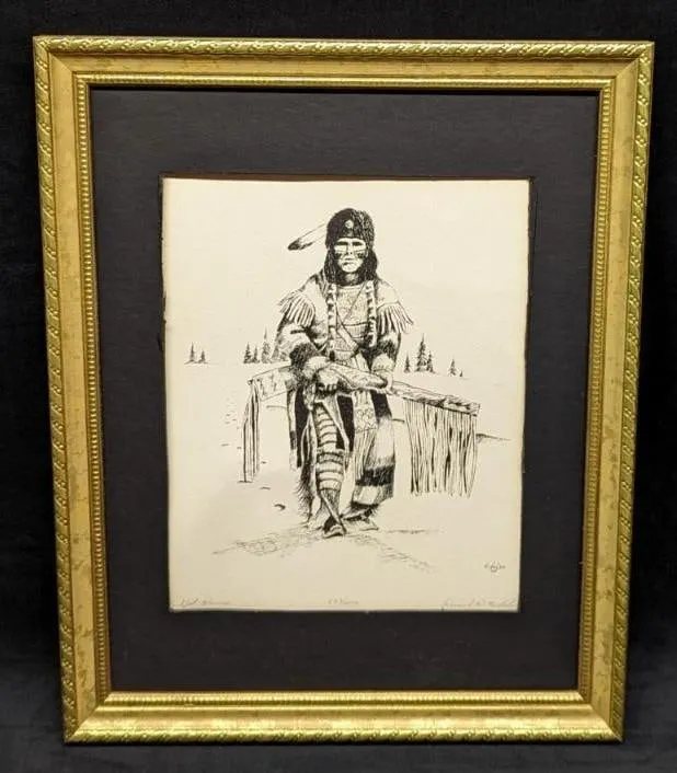 Framed Daniel D Nicholas LE Blackfoot Warrior Print from auction in Orlando, Florida — image 33