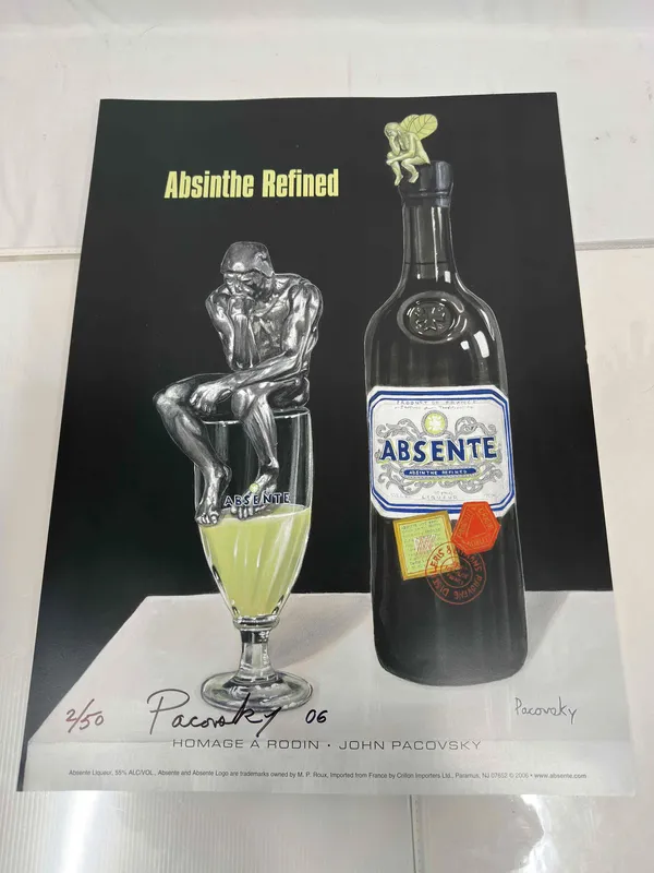 Absinthe Refined Ad Poster Homage A Rodin by John Pacovsky Hand Signed and Numbered Set 45 Posters from auction in Orlando, Florida — image 5