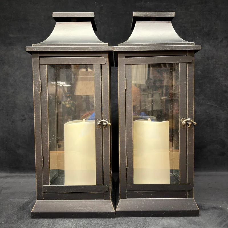 Pair of Metal Outdoor Lanterns with Luminara LED Flameless Candles from auction in Orlando, Florida — image 48