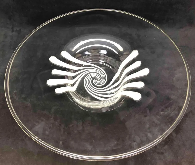 Large Murano Glass Center Piece Bowl With White Spiral Signed By Barbini from auction in Orlando, Florida — image 17