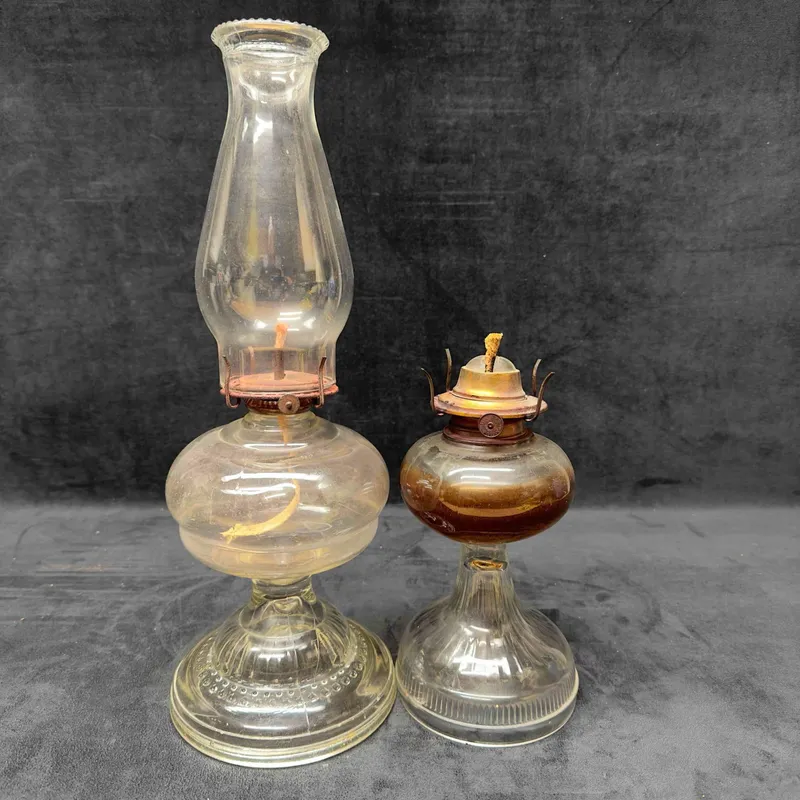 Antique Glass Oil Lamp Lantern Lamplight Set of Two 2 Hurricane Waterbury CT. from auction in Orlando, Florida — image 22