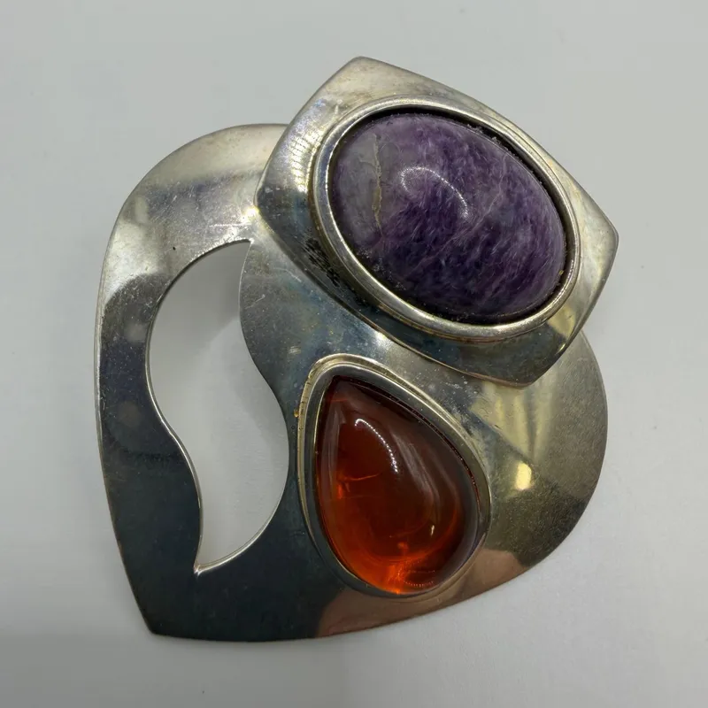 Oval Purple Charoite and Teardrop Amber DTR 925 Sterling Pendant from auction in Orlando, Florida — image 10