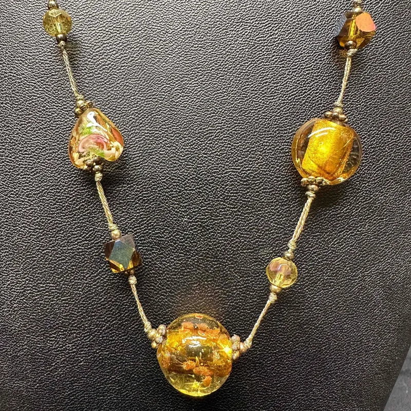 Floral Yellow Gold Venetian Murano Lamp Work Art Glass Necklace from auction in Orlando, Florida — image 33