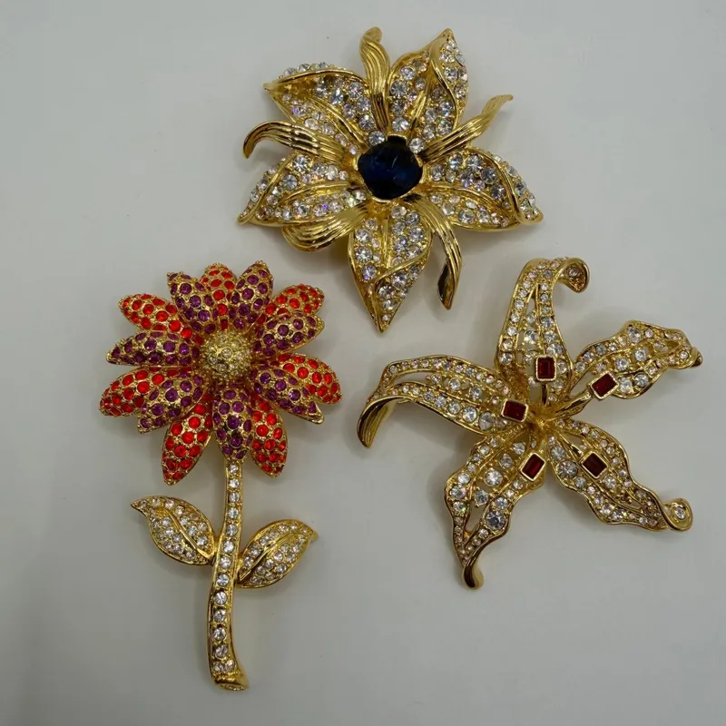 Group of Three Nolan Miller Floral Flower Rhinestone Designer Brooch Set AB21 from auction in Orlando, Florida — image 39