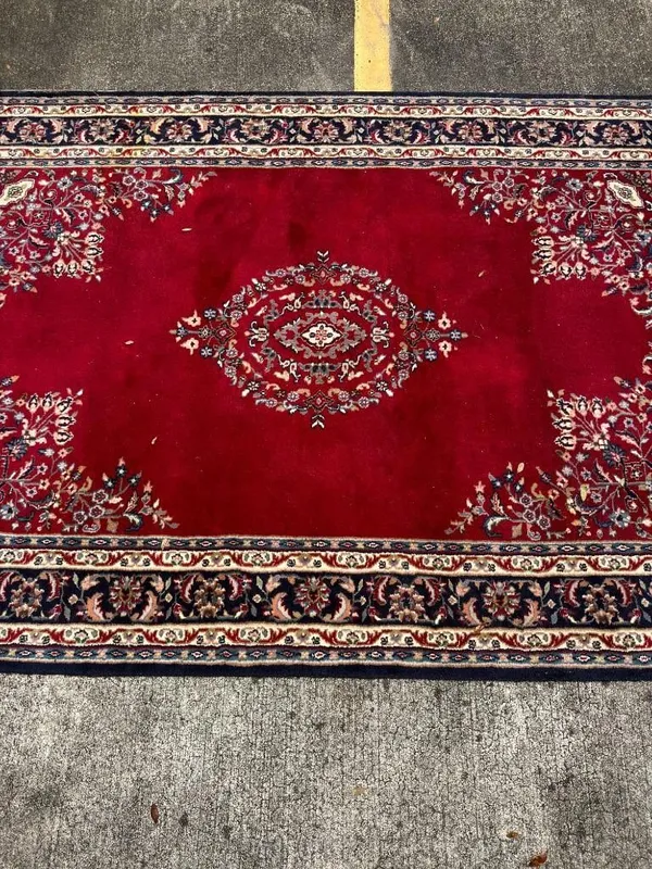 Large Red and Navy Blue Traditional Oriental Style Area Rug with Medallion Design from auction in Orlando, Florida — image 47