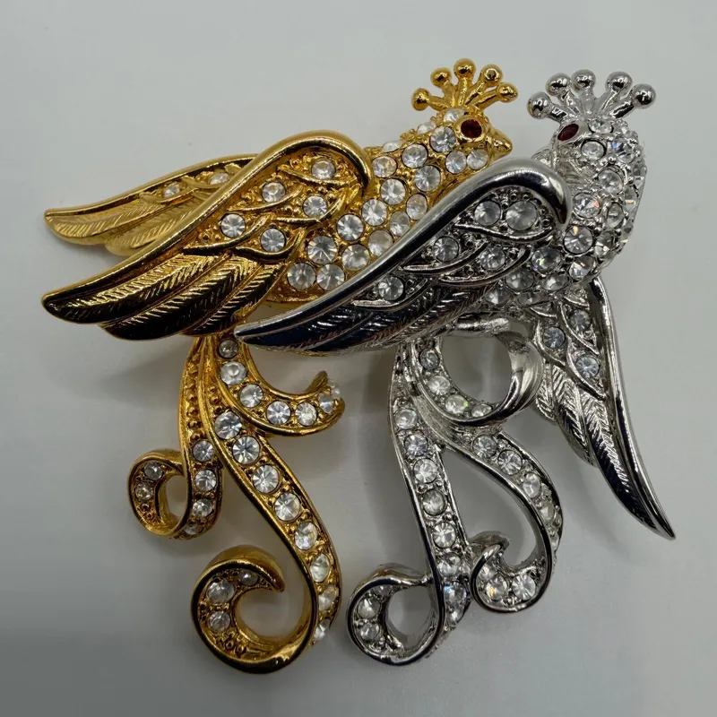 Nolan Miller Two Tone Crystal Lovebirds Designer Brooch Red Rhinestone from auction in Orlando, Florida — image 42