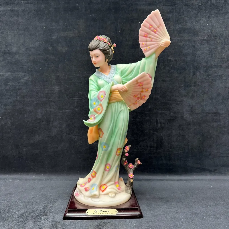 La Verona Fan Dancer Figurine Girl Geisha Cherry Blossom Kimono from auction in Orlando, Florida — image 4